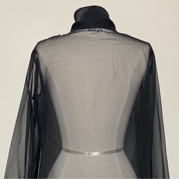 Yves Jennet Vintage Sheer Black Tie Neck Formal Topper Shrug, One Size - Picture 8 of 12